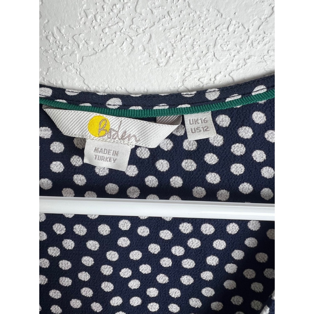 Boden Navy Polka Dot V-Neck‎ Blouse Size 12 Short Sleeve Business Casual - Picture 4 of 11